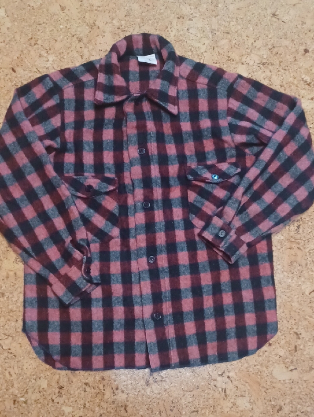 Vintage Australian Military Red/Black Plaid Button Down Bush Shirt Size L